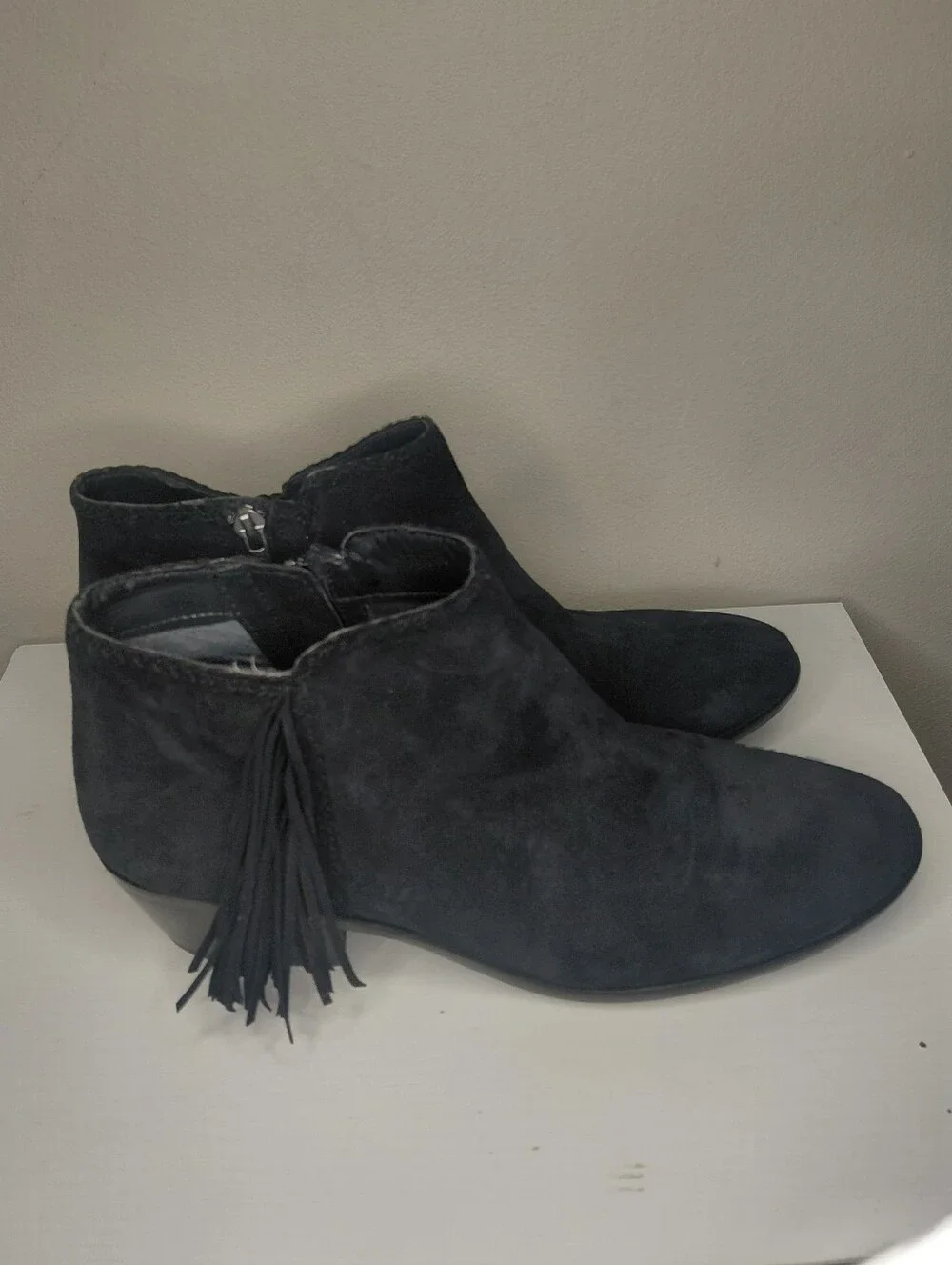 Sam Edelman Fringed Black Suede Ankle Booties Size 9.5